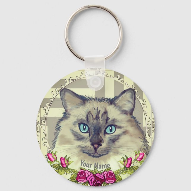 Gato Ragdoll Rosas  Porta-chaves (Frente)