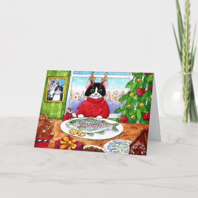 Gato, rato, peixe Cartão de Natal (Frente)