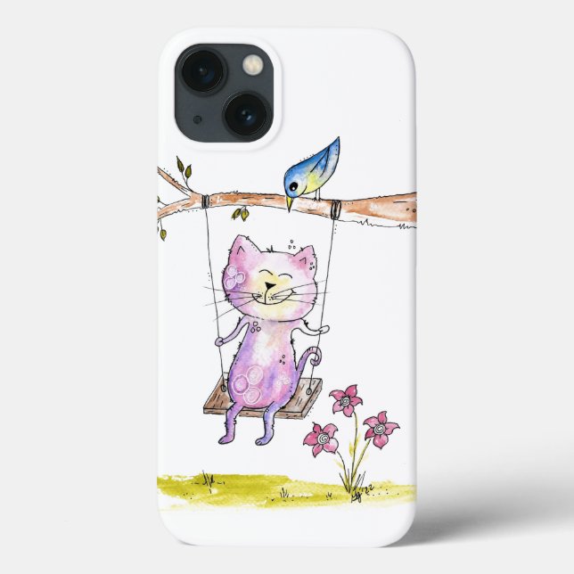 Gato Rosa Caprichoso Fofo no Balanço (Verso)