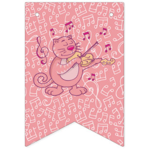 Gato Rosa com Bandeiras de Bunting Violino