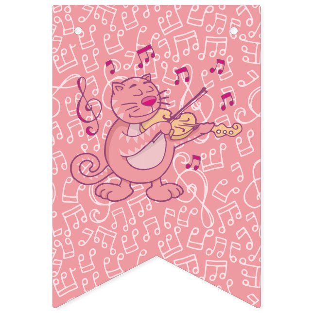 Gato Rosa com Bandeiras de Bunting Violino (Primeira Bandeira)