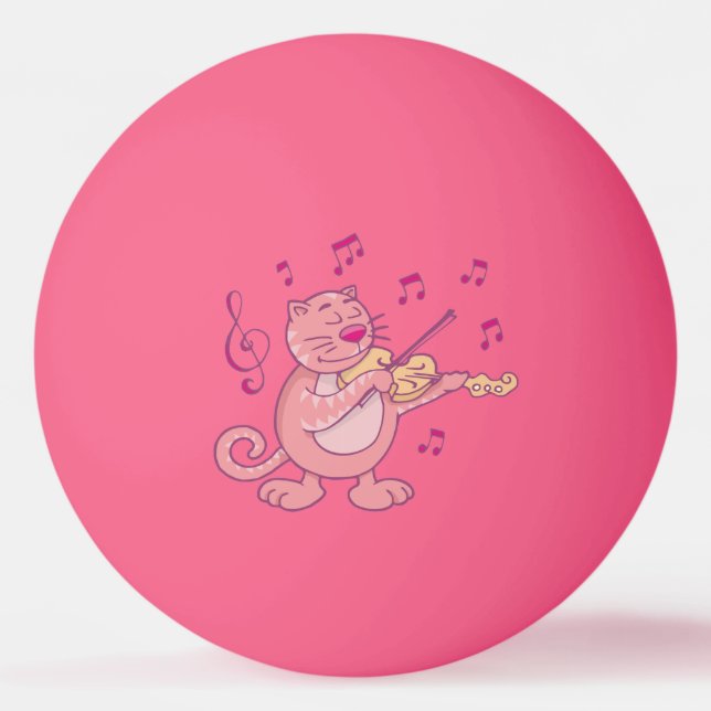 Gato Rosa com Bola de ping pong de Violino (Frente)