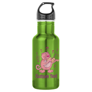 Gato Rosa com Garrafa de Água de Aço Inoxidável co