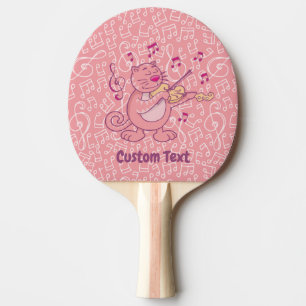 Gato Rosa com Raquete de ping pong de Violino
