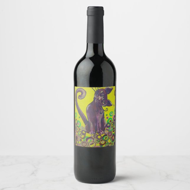 gato roxo no rótulo do vinho amarelo (Frente)