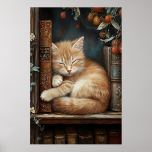 Gato Ruivo Dormindo sobre Impressão de Livros, Dar