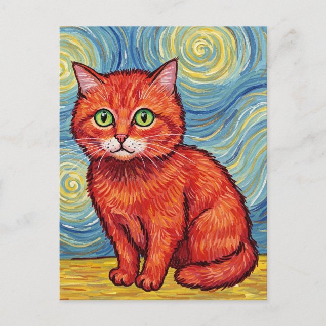 Gato ruivo fofo no estilo de Van Gogh Cartão posta (Frente)