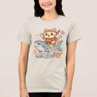 Gato Samurai Kawaii Japonês Fofo Andando de Tubarã