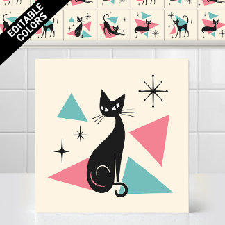 Gato Sentado Retro Atômico dos Anos 50 Cores Editá