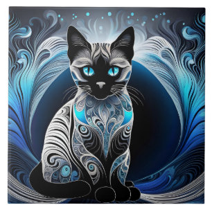 Gato siamês, abstrato preto azul e branco