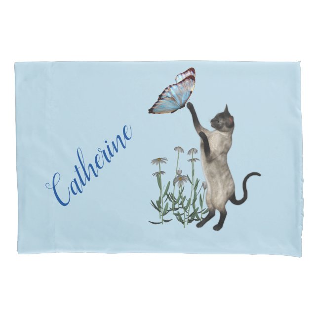 Gato Siamês Com Borboleta Azul Personalizado (Frente)