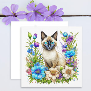 Gato Siames de Aquarela Ai em Flores 