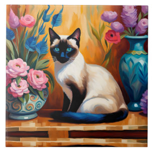 Gato siamês e Buquês em Vases