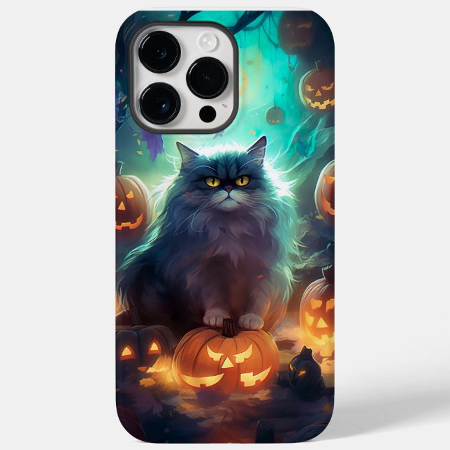 Gato Siberiano De Halloween Com Pumpkins Assustado (Verso)