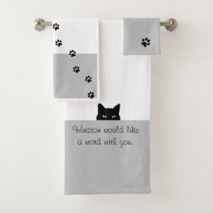 Gato Sneaky gostaria de um conjunto de toalhas de