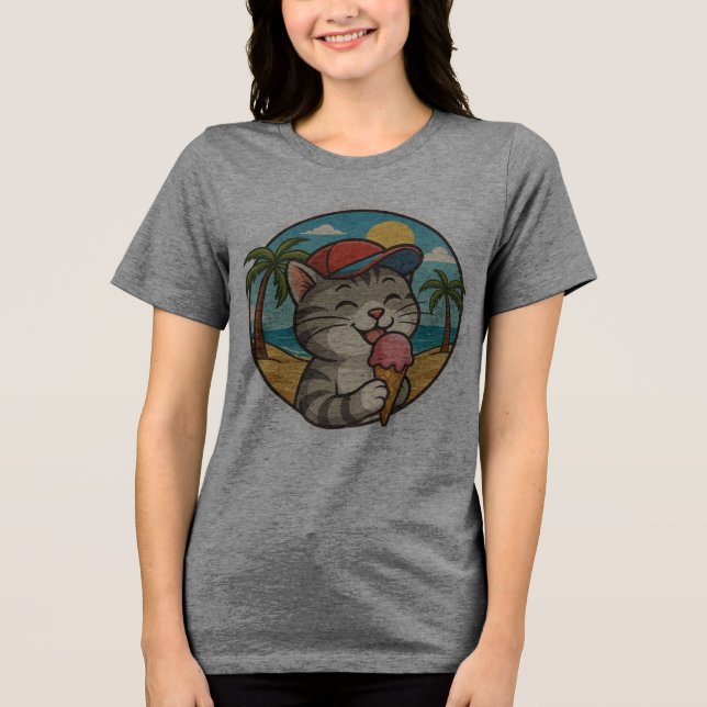 Gato Sorridente Comendo Sorvete – Adesivo Fofo de  (Frente)