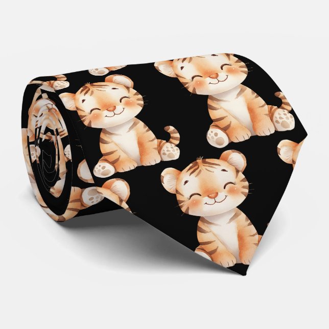 Gato Sorridente Engraçado Gravata Preta (Rolled)
