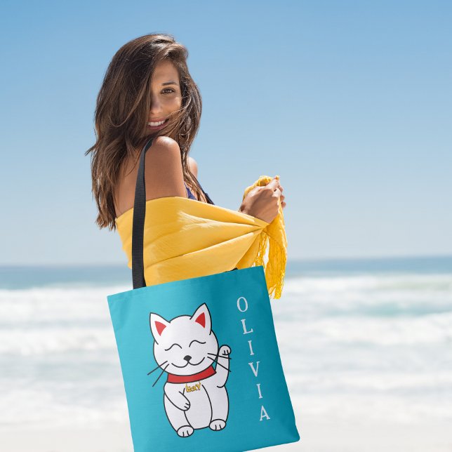 Gato Sortudo Arte Moderna Personalizada Tote Bag (Criador carregado)