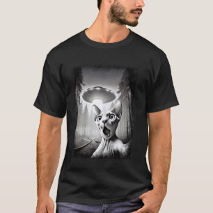 Gato Sphynx engraçado e OVNI, Camiseta Meme Aliení