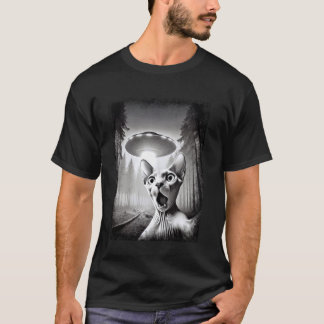 Gato Sphynx engraçado e OVNI, Camiseta Meme Aliení