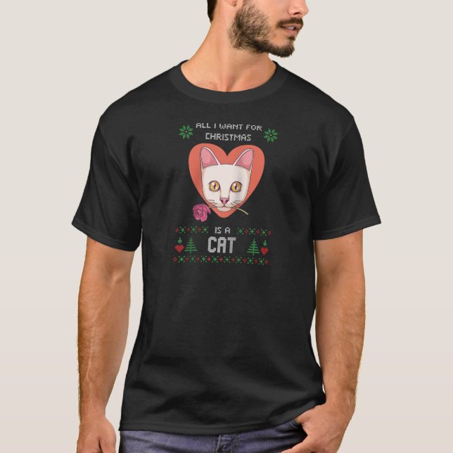 Gato Suéter de Natal Feio Amor Coração Feio (Frente)