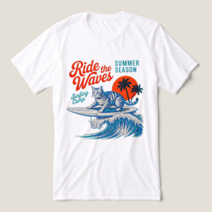 Gato Surfista de Verão - Design de Onda Retro