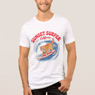 Gato Surfista de Verão - Presente Retro do Pôr do