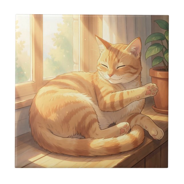 Gato Tabby Gengibre Aconchegante Tomando Sol  (Frente)