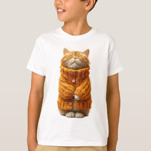 Gato Tabby Laranja Aconchegante em Suéter de Tricô