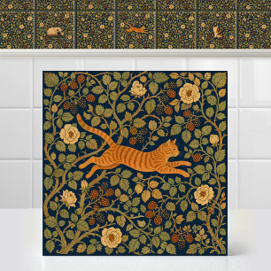 Gato Tabby Laranja William Morris Saltando Dossel