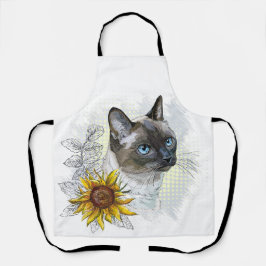 Gato tailandês engraçado desenhando mão com flores