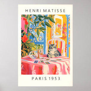 Gato Tarot Impressão Estilo Matisse Rosa Dopamina