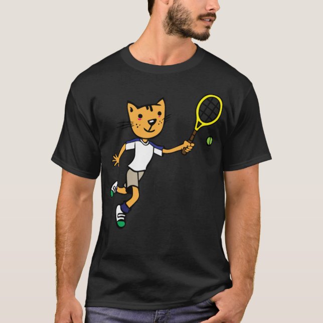 Gato toca tênis badminton, camisa de emblema engra (Frente)
