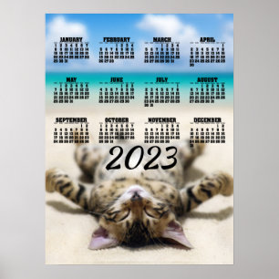 Gato Tomando Sol na Praia Calendário 2023 Poster