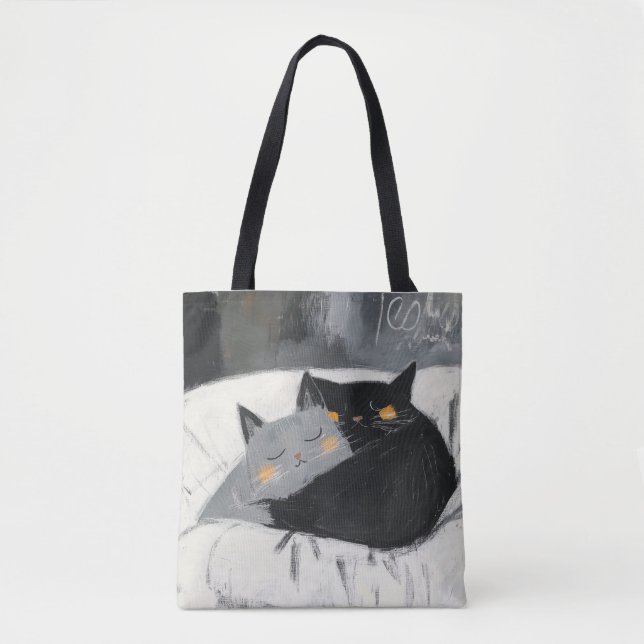 Gato Tote Bag, desenho manual, ilustração adorável (Frente)