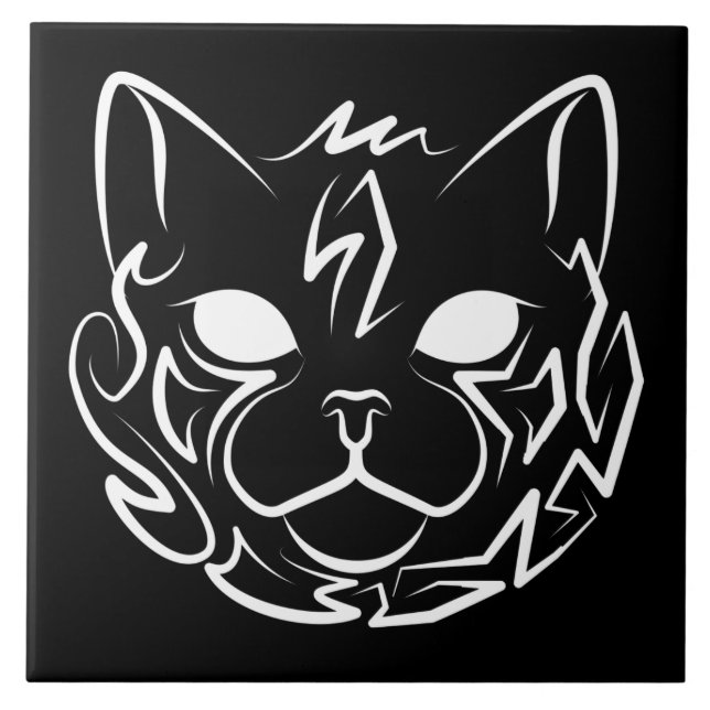 Gato Tribal Negro e Branco (Frente)