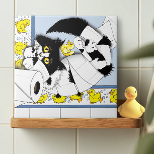 Gato Tuxedo Brincalhão Caos de Papel Higiênico Azu