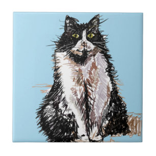 Gato Tuxedo Gatos Preto e Branco Azulejo Feliz