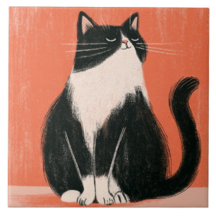 Gato Tuxedo Minimalista Orgulhoso em Laranja