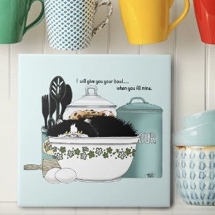 Gato Tuxedo Sassy Tigela Vintage Aqua Cozinha Retr