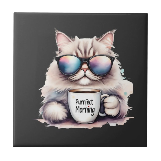 gato usando óculos de sol e segurando uma caneca d (Frente)