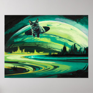 Gato Verde Planeta Estranho, Poster Impressão de A
