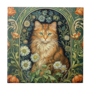 Gato vermelho na arte do jardim nouveau