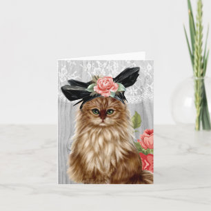 Gato Vitoriano vestido com Cartão de Nota de Chapé