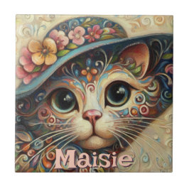 Gato Whimsical com chapéu Floral Personalizado