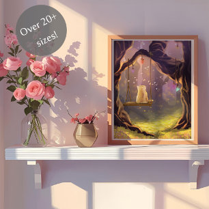 Gato Whimsical em um Poster Swing
