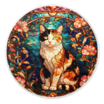Gato Xadrez Estilo Vidro Colorido Art Nouveau