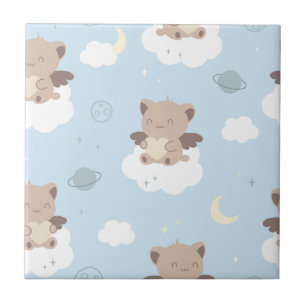 Gatos Anjo Kawaii em Padrão de Nuvens
