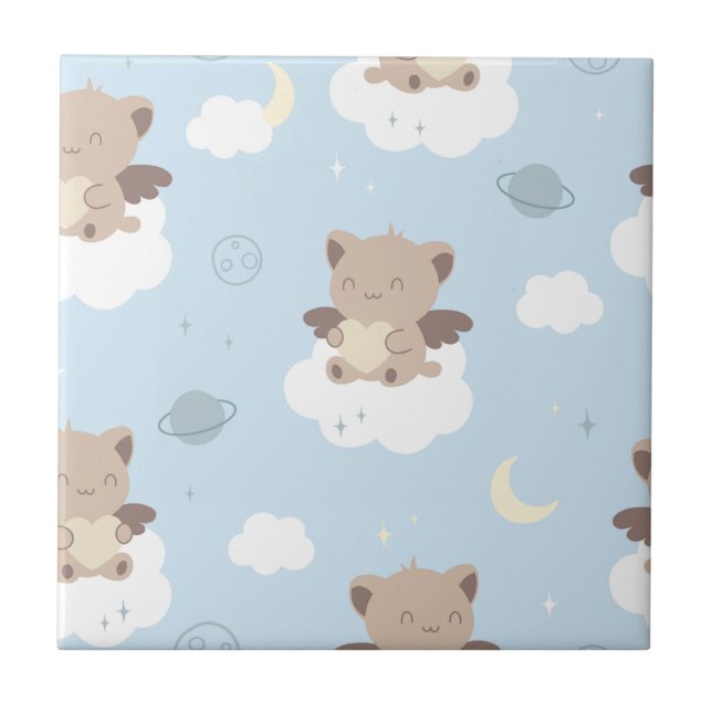 Gatos Anjo Kawaii em Padrão de Nuvens (Frente)