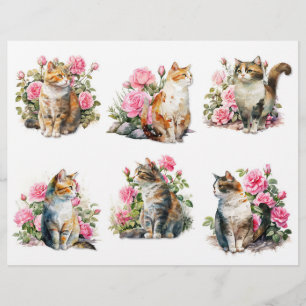 Gatos bonito de Aquarela em um Patch Rosa Rosa Ros